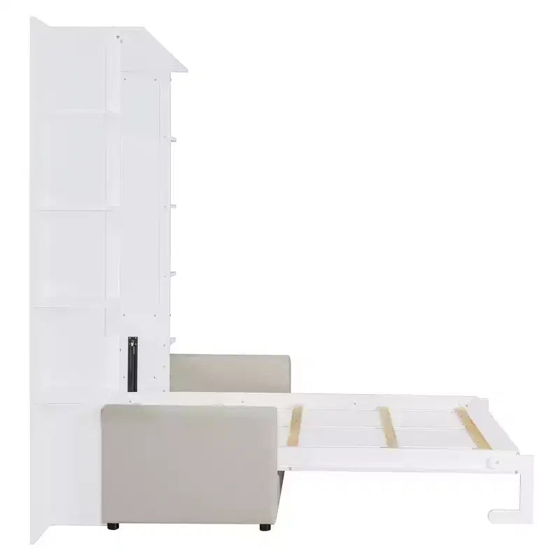Whisen Modern Design Queen-Size Schrankbett mit Holzrahmen, Sofa und Regalen