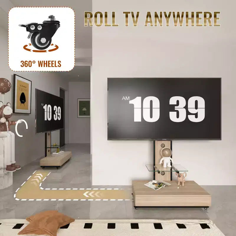 TV-Ständer für 32-75-Zoll-Fernseher, höhenverstellbarer mobiler TV-Wagen mit Schublade und Rollen für Wohnzimmer, Schlafzimmer, Büros -ModernLuxe