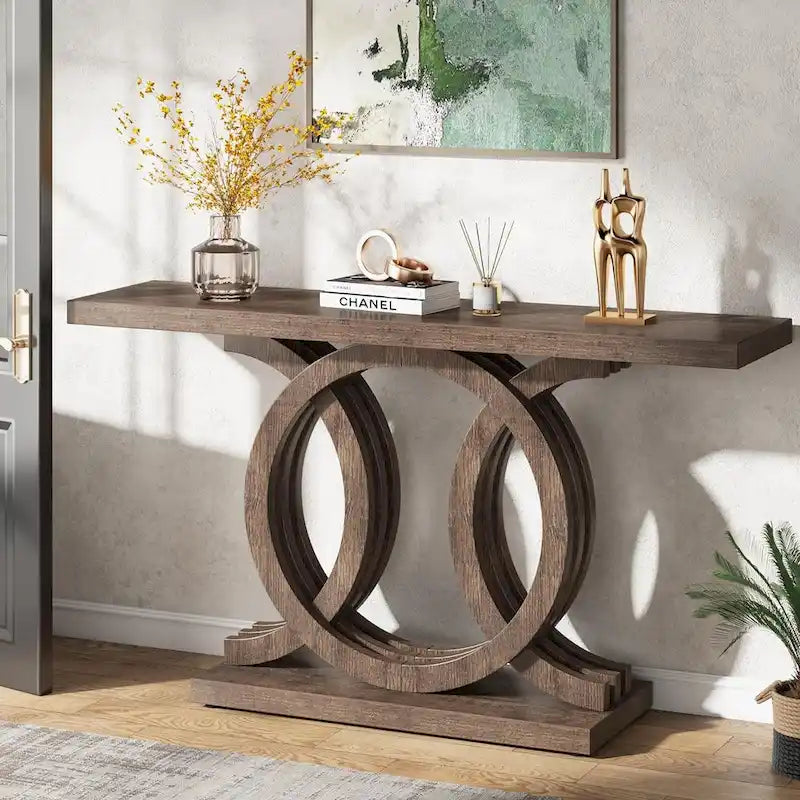 Vintage Konsolentisch mit geometrischem Untergestell, Flurtisch aus Holz