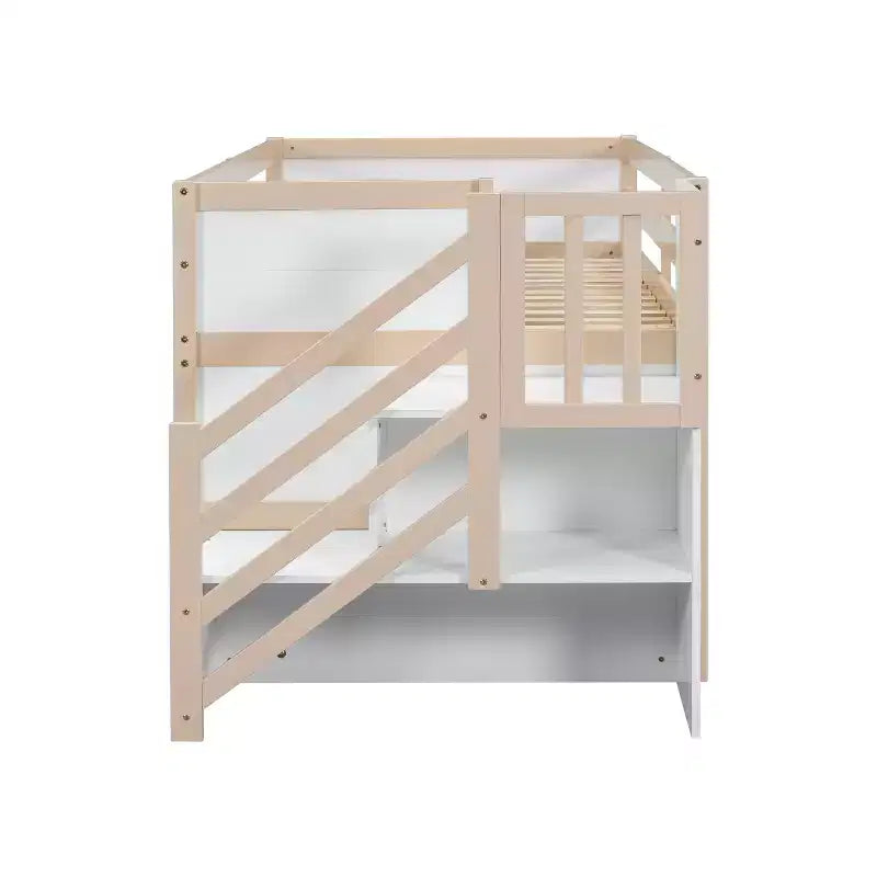 94.6L x 42.3B Massivholz-Hochbett in Twin-Größe mit Treppe, Schublade und Regal, modernes und klares Design
