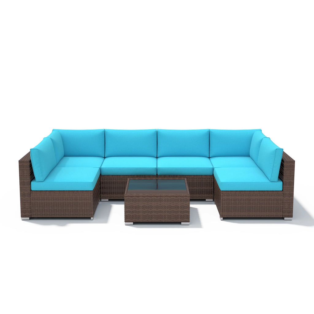 7-teiliges Outdoor-Sofa-Set aus Korbweide/Stahl mit Polstern