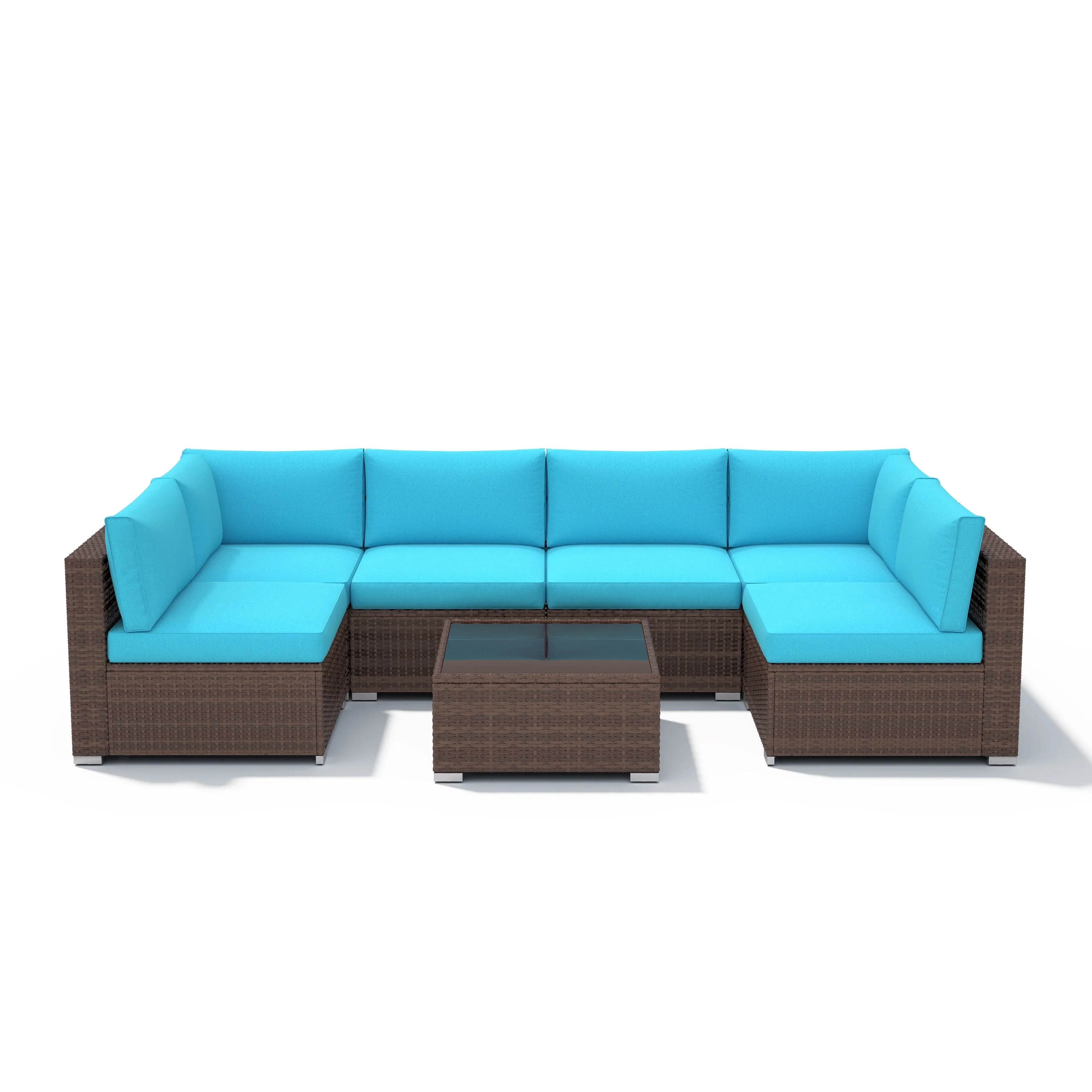 7-teiliges Outdoor-Sofa-Set aus Korbweide/Stahl mit Polstern