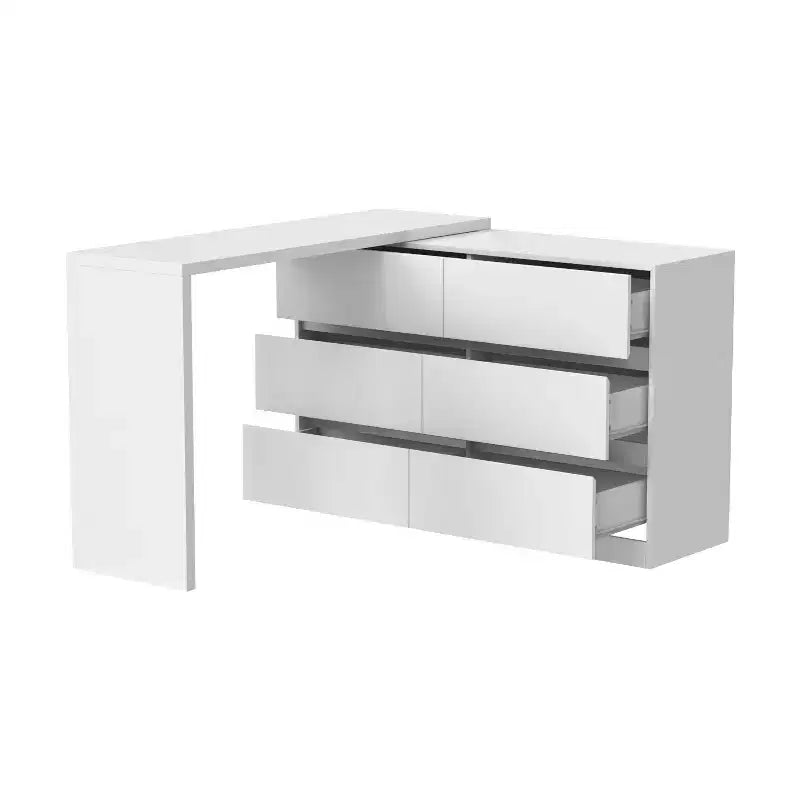 Intelligentes, drehbares/ausziehbares Buffet-Sideboard mit 6 Schubladen, erweiterter Arbeitsplatte, rutschfester Matte, drehbarem Esstisch, Kücheninsel-Vorratskammer