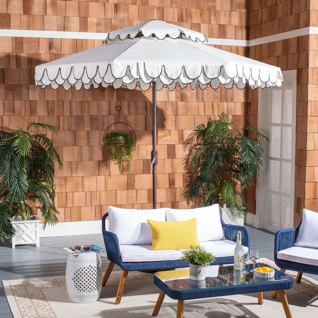 SAFAVIEH Outdoor Kjerstin Volant-Sonnenschirm, 2,7 m, Doppelkuppel