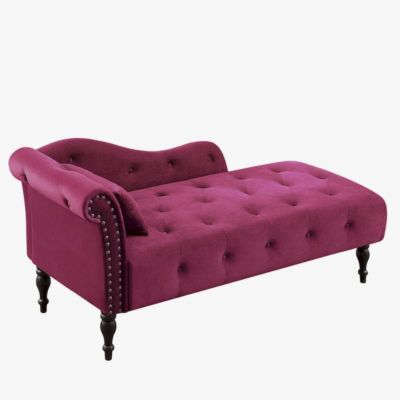 Moderne 60.6 Samt gepolsterte Knöpfe getuftete Chaiselongue mit Massivholzbeinen und Ziernägeln