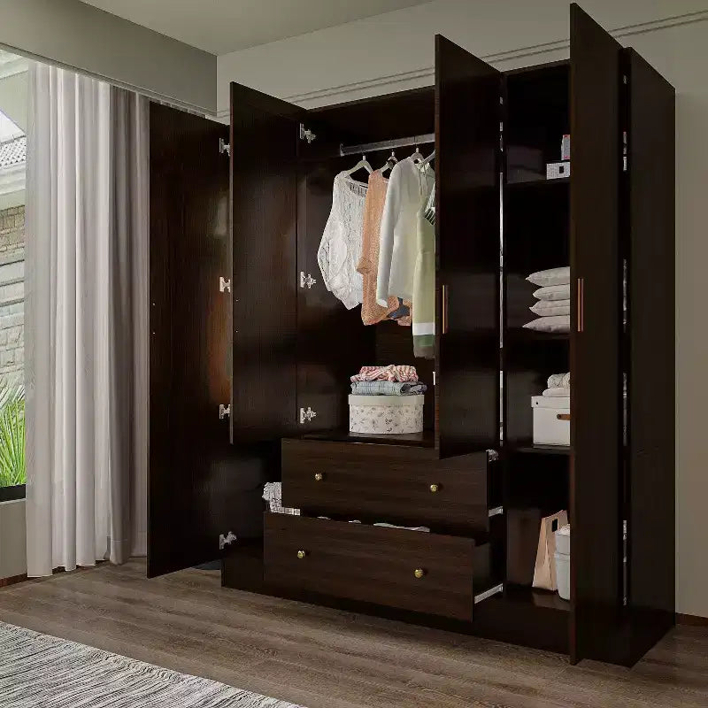 Hitow Kleiderschrank 2 große Schubladen, mittiger Hängeplatz mit Spiegel, minimalistischer Stil