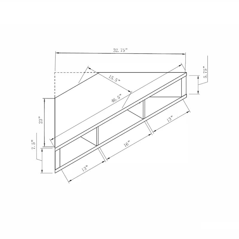 47 Eck-TV-Schrank, schwebend, 3 Ablagen, Transitional Style, platzsparende Wandmontage