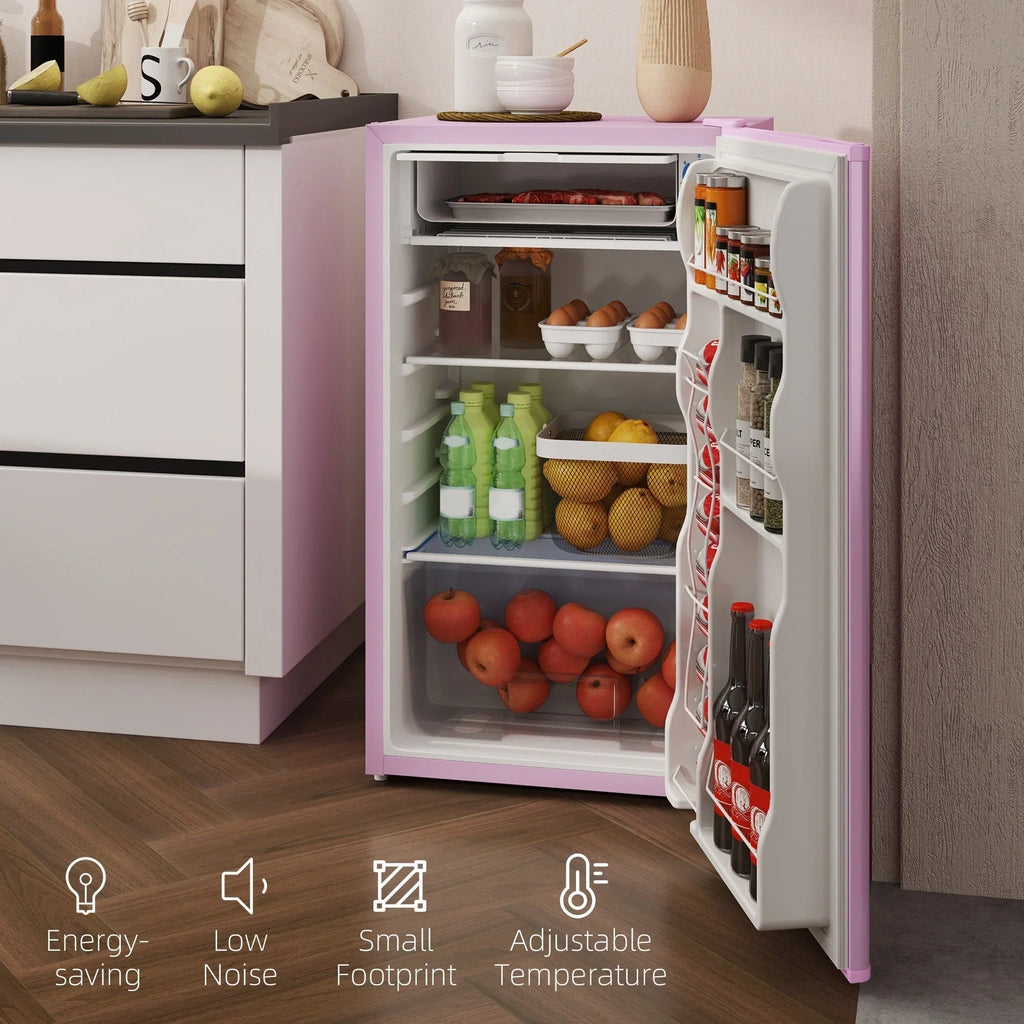 HOMCOM 90L Mini-Kühlschrank mit Gefrierfach, Kompakter Kühlschrank mit einer Tür und einstellbarem Thermostat für Schlafzimmer