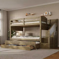 Whisen Twin XL Etagenbett mit Ausziehbett, Etagenbett mit Stauraum, Etagenbett aus Massivholz, Treppe mit Stauraum, Kleiderschrank, 3 Schubladen, für Kinder