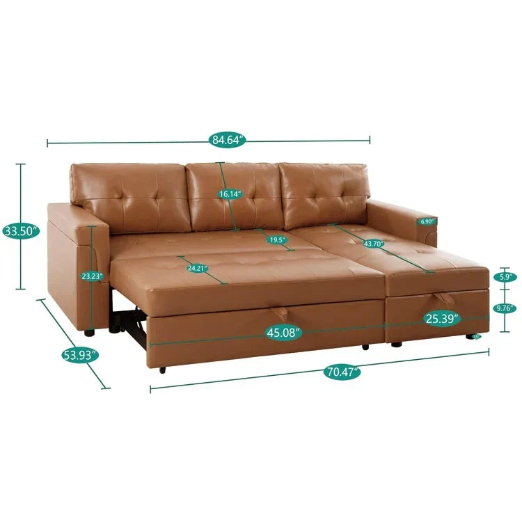 Verwandelbares, umbaubares Ecksofa mit ausziehbarem Schlafsofa, versteckter Aufbewahrung in der Récamiere und robusten Beinen