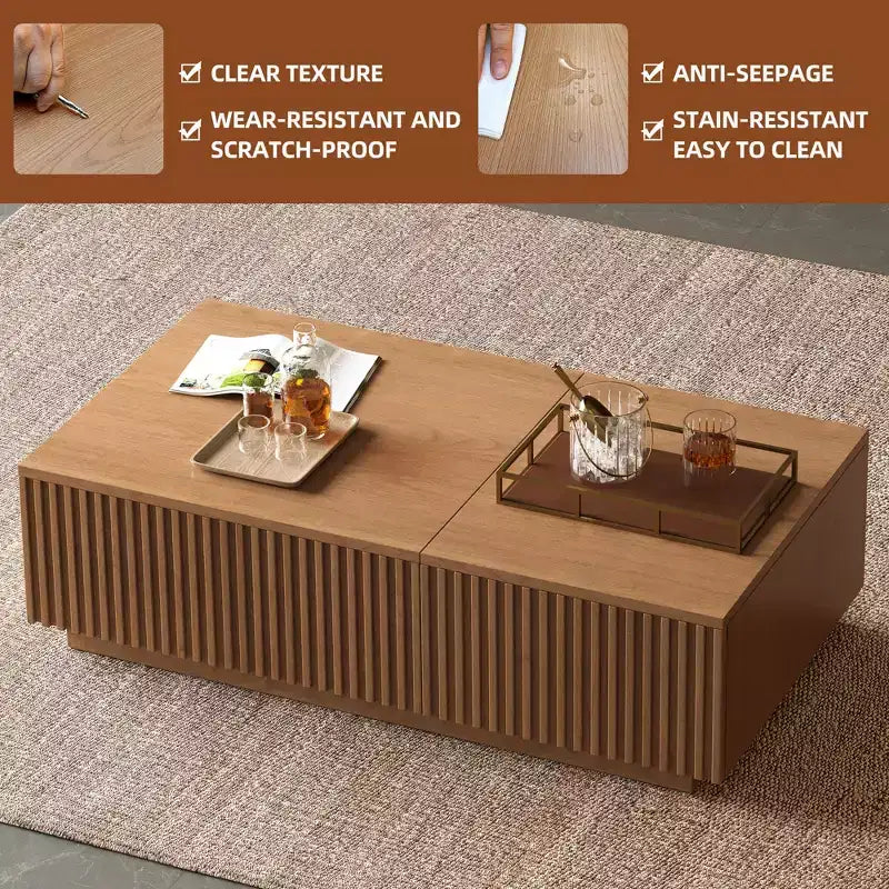 51.1 Couchtisch mit hochklappbarer Platte im Mid-Century Modern-Stil, rechteckiger Wohnzimmertisch aus Walnussholz