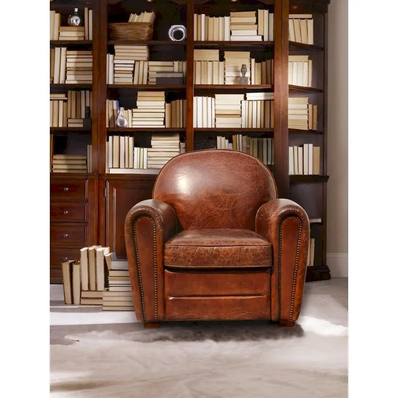 Pasargad Home Clubsessel Paris aus echtem Leder, Braun