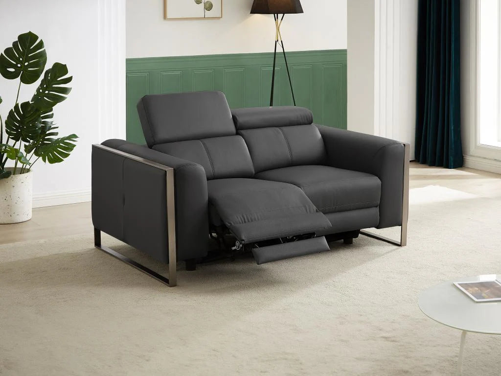 Meublori 2-Sitzer-Elektrosofa aus anthrazitgrauem Leder Meublori