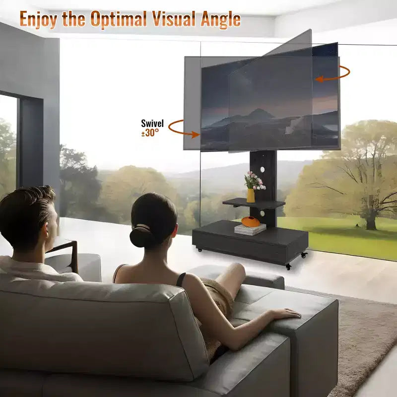 TV-Ständer für 32-75-Zoll-Fernseher, höhenverstellbarer mobiler TV-Wagen mit Schublade und Rollen für Wohnzimmer, Schlafzimmer, Büros -ModernLuxe