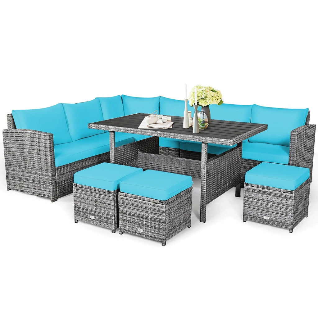 Costway 7-teiliges Terrassen-Essgruppe Rattan-Sofa Couch Ottomane – Details ansehen
