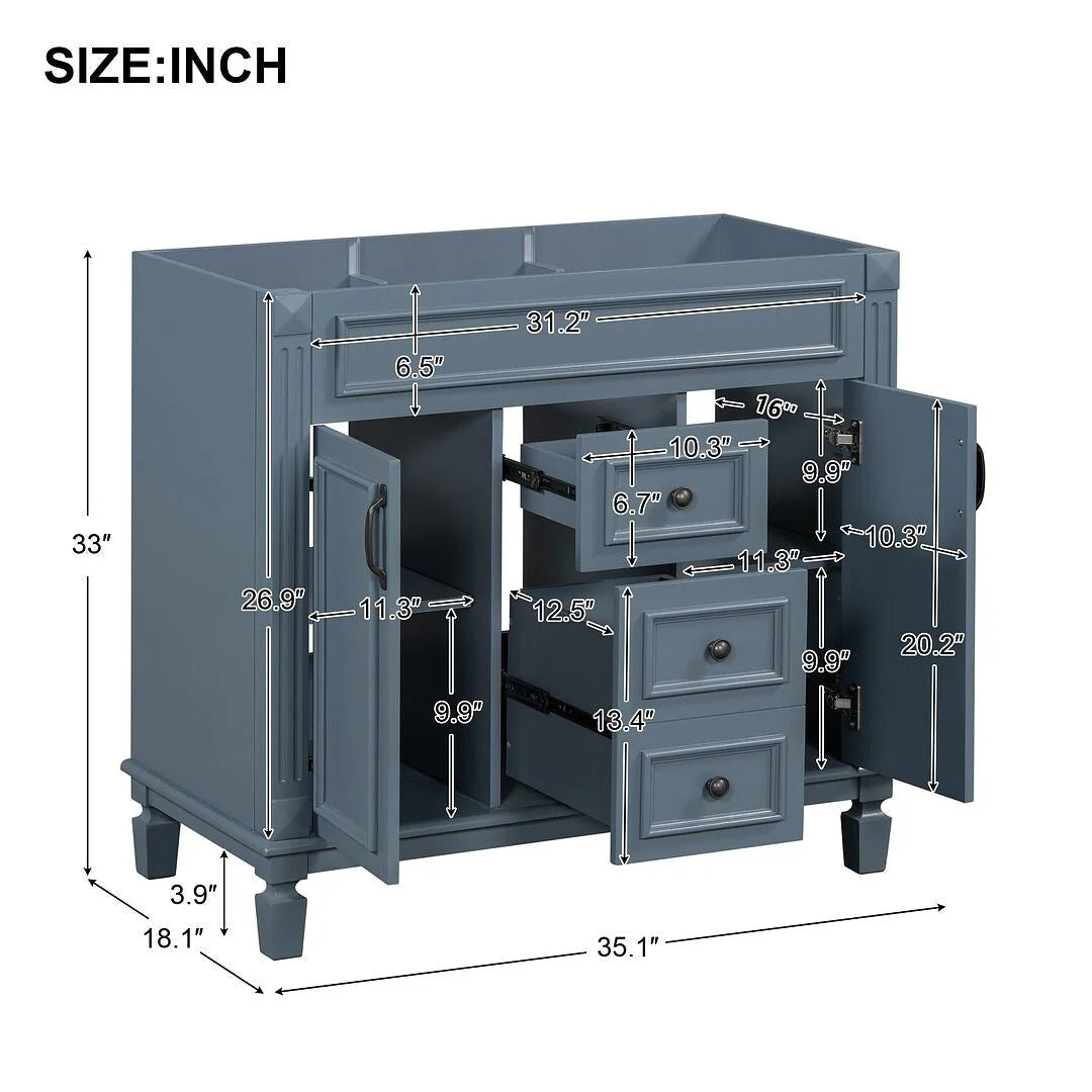 Moderner 36'' Badschrank mit Aufsatzwaschbecken und Spiegelschrank, 2 Türen und 2 Schubladen
