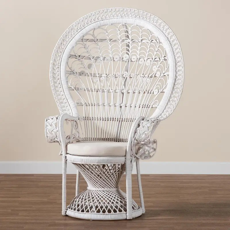 Kallima Moderner Bohemian Weißer Naturrattan-Pfauenstuhl