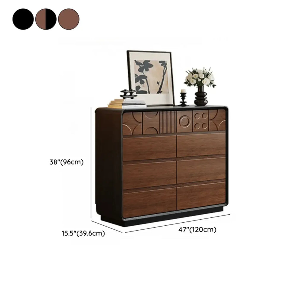 Art-déco-inspirierte Holzkommode mit geometrischen Schnitzereien