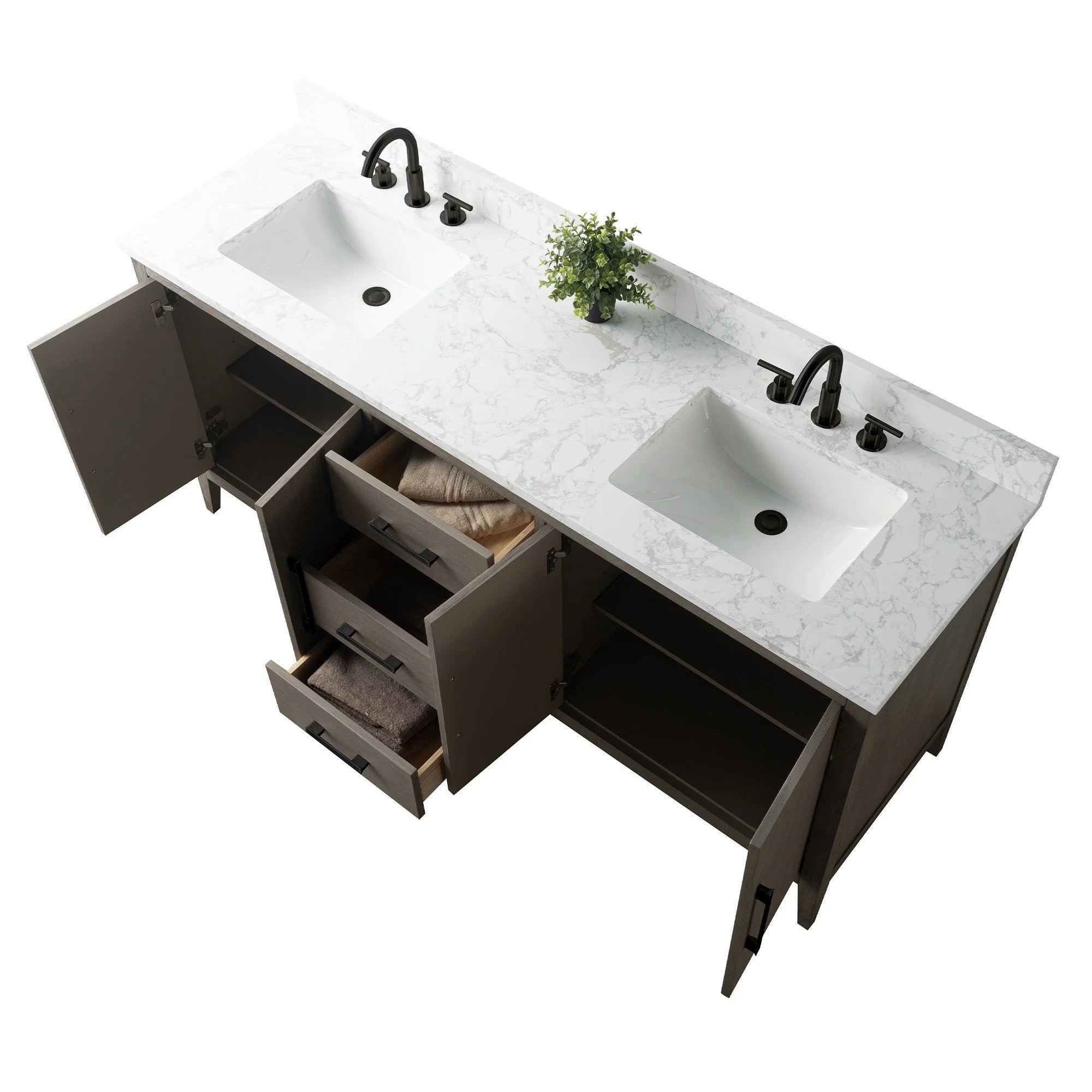 Vanity Art 72 Zoll Badezimmer-Waschtischunterschrank mit Doppelwaschbecken und Kunstmarmorplatte