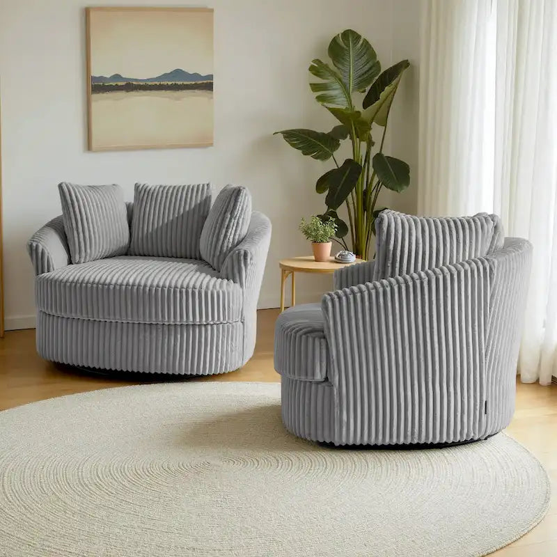 2er-Set übergroßer 43 W Plüsch-Cord-Drehsessel mit Kissen