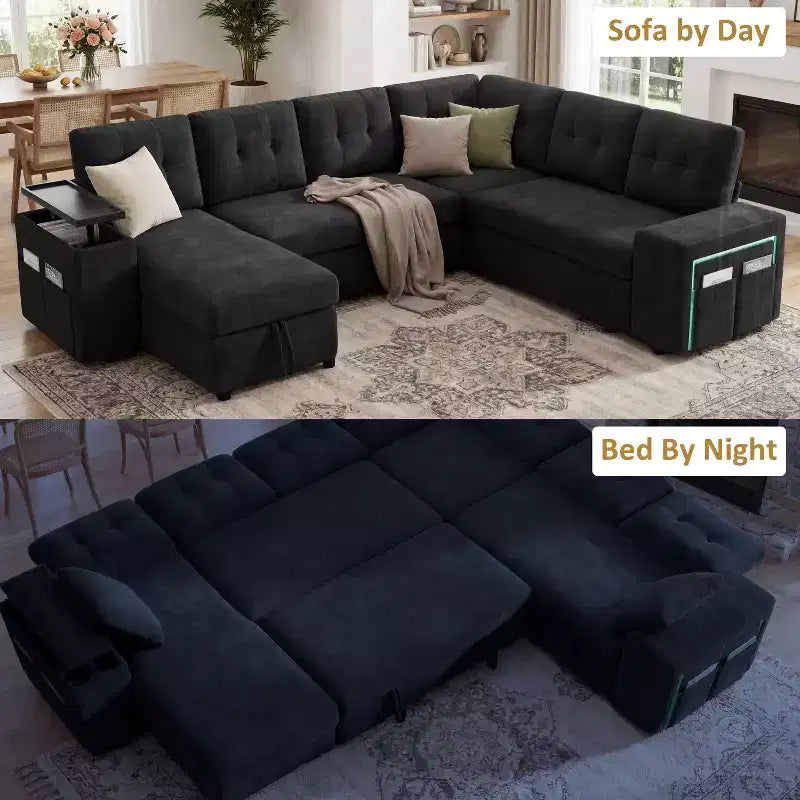 Dyonery 112 Modulares Schlafsofa mit Ausziehfunktion, U-förmiges Schnittsofa mit Stauraum, extra breite und tiefe Sitzflächen für das Wohnzimmer