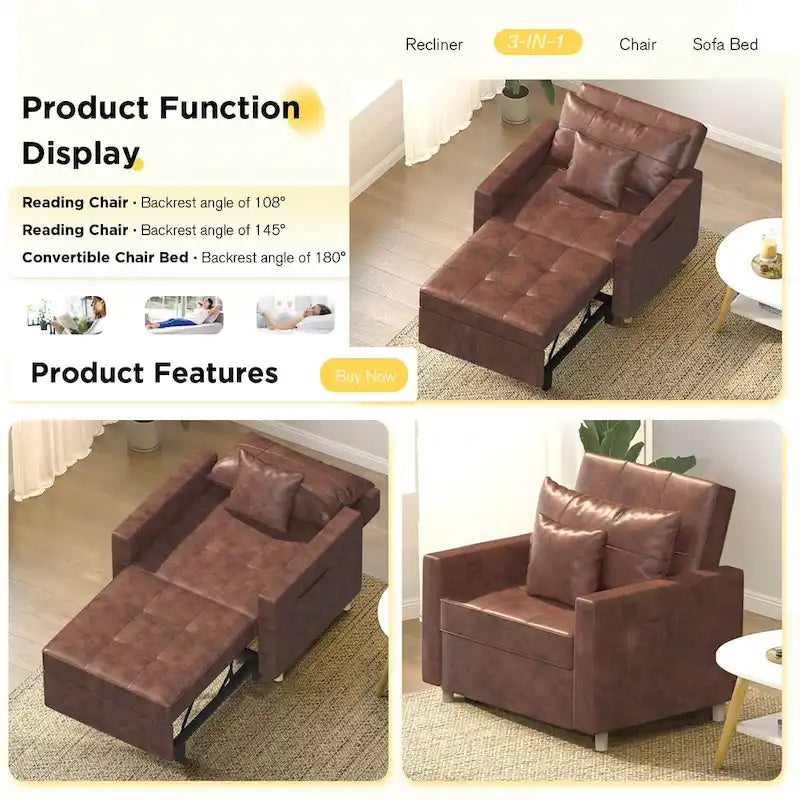 Verstellbares Schlafsofa, 3-in-1-Funktion, verschiedene Farben, für 1 Person