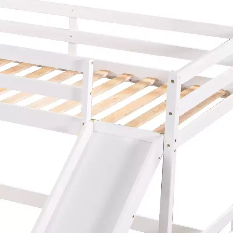 L-förmiges Etagenbett für 4 Kinder, Vierfach-Etagenbett mit Rutsche, Voll- und Twin-Holzrahmen für Schlafzimmer/Wohnheim