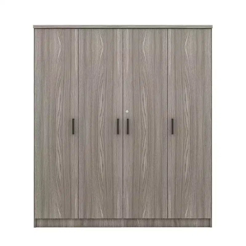 Holz-Kleiderschrank mit 4 Türen, Kleiderstange, 1 Schublade und Ablagefächern