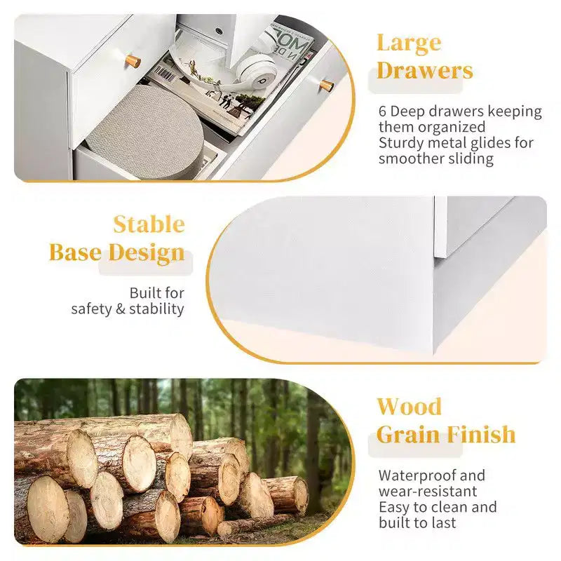 Karl Home 6-Schubladen-Kommode groß für Schlafzimmer und Wäscheschrank mit stabiler Konstruktion Holz-Organizer für den Kleiderschrank in Weiß