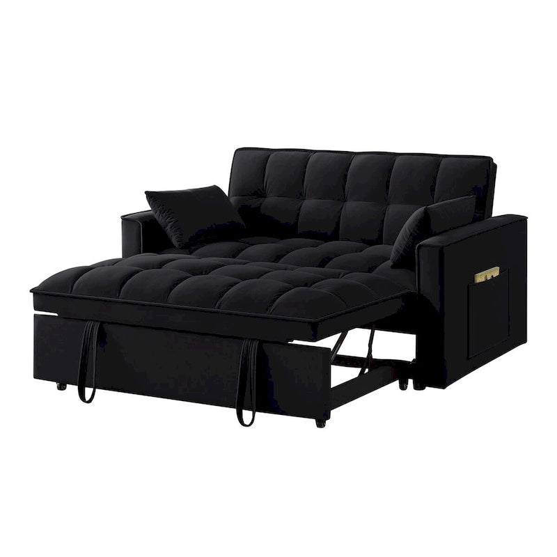4-in-1 Loveseat Schlafsofa mit Armlehnen & Aufbewahrungstaschen, Multifunktionales getuftetes Ausziehsofa mit verstellbarer Rückenlehne