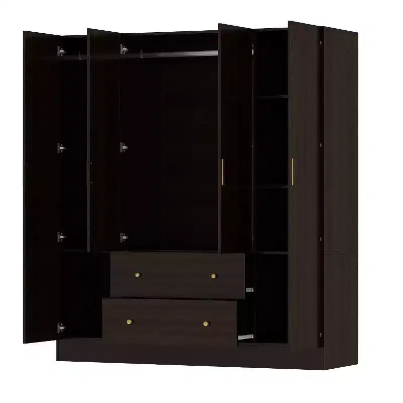Hitow Kleiderschrank 2 große Schubladen, mittiger Hängeplatz mit Spiegel, minimalistischer Stil