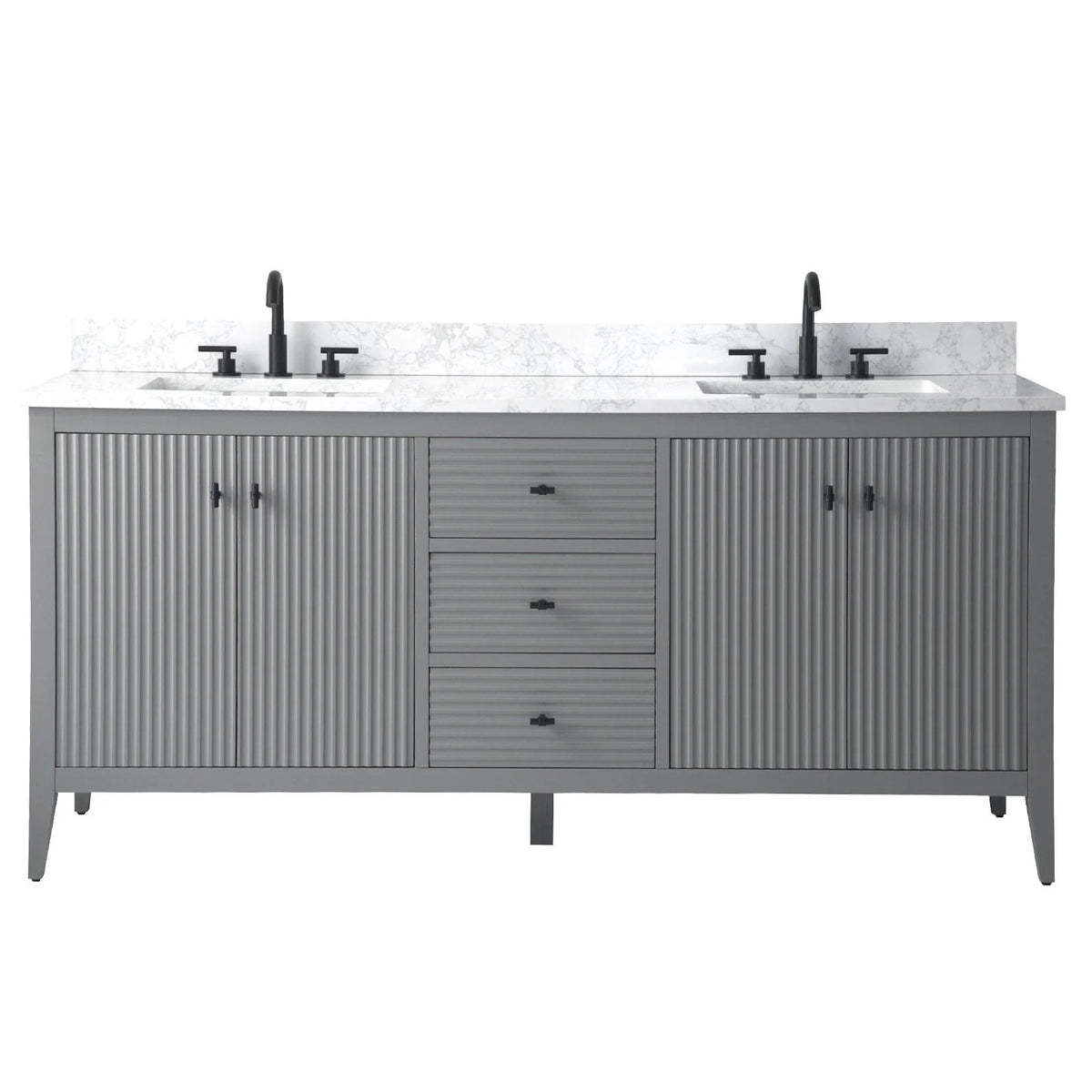 Vanity Art 72 Zoll Badezimmer-Waschtischunterschrank mit Doppelwaschbecken und Kunstmarmorplatte