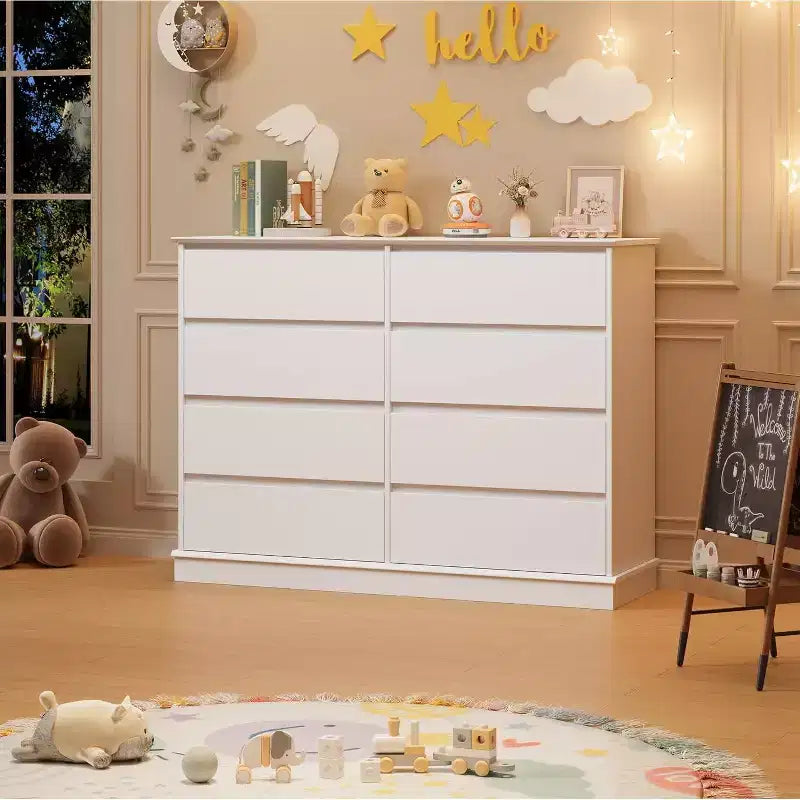 8-Schubladen-Aufbewahrungsschrank, Kommode mit tiefen Schubladen, großer breiter Schrank für Wohnzimmer, Flur, Kinderzimmer