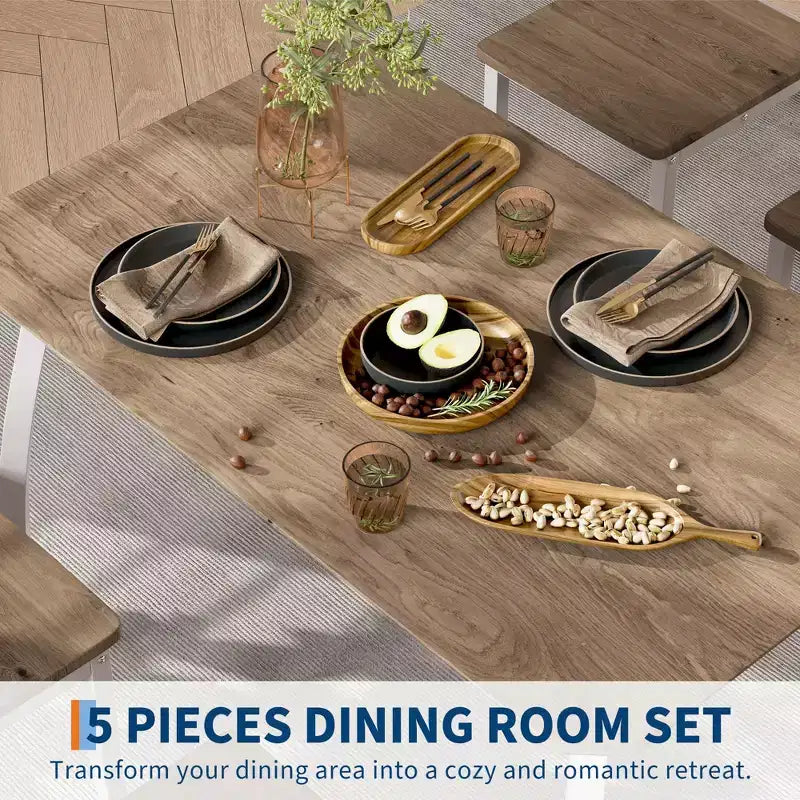 5-teiliges Küchen-Tisch- und Stuhlset mit Metallrahmen und abgeschrägtem Design