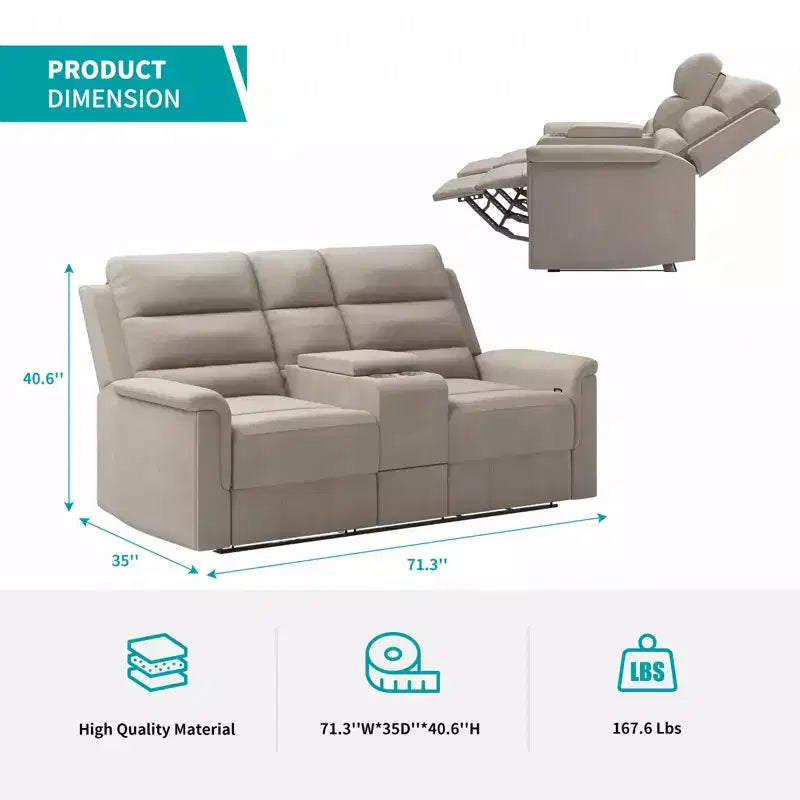 Beige/Graues 2-Sitzer Sofa mit Relaxfunktion aus Tech-Stoff, verstellbare Rückenlehne & Fußstütze