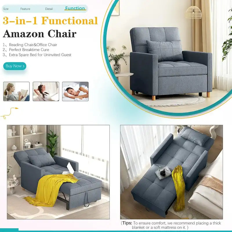 AECOJOY 3-in-1 Schlafsofasessel mit Kissen und verstellbarer Rückenlehne