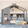 Twin/Full Size Hausbett Plattform-Bettrahmen Kleinkind-Bodenbett Kinder Montessori Bett Spielhausbett mit Ablagefach – ModernLuxe