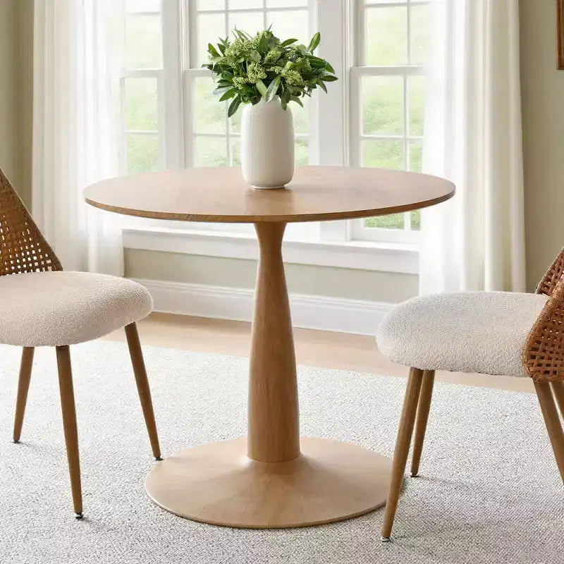 Moderner runder Esstisch mit Säulenfuß und Holzmaserung, kleiner Küchentisch, Couchtisch für Wohnung, Esszimmer & Wohnbereich-Panipeachy