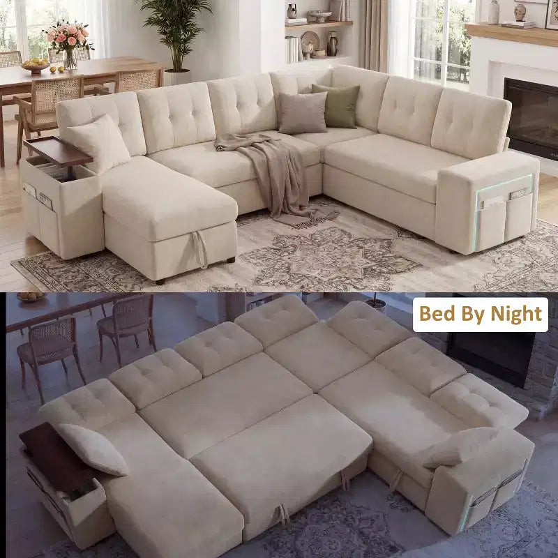 Dyonery 112 Modulares Schlafsofa mit Ausziehfunktion, U-förmiges Schnittsofa mit Stauraum, extra breite und tiefe Sitzflächen für das Wohnzimmer