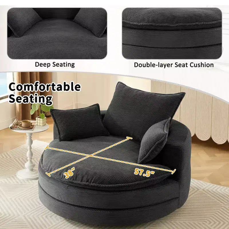360° drehbarer Loungesessel, drehbarer runder Fass-Sessel mit Kissen für das Wohnzimmer