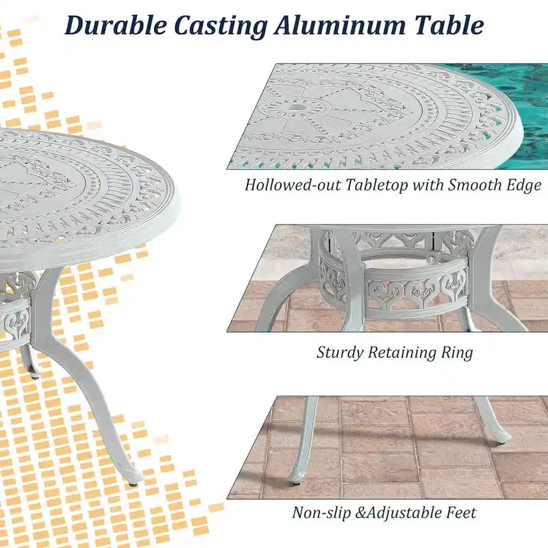 5-teiliges Terrassen-Essgruppe aus Aluminiumguss mit 4 Drehstühlen
