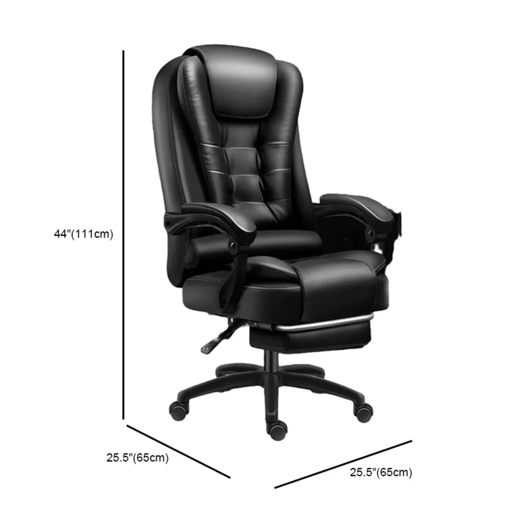 Ergonomischer Bürostuhl aus schwarzem Leder mit Fußstütze und Drehfunktion