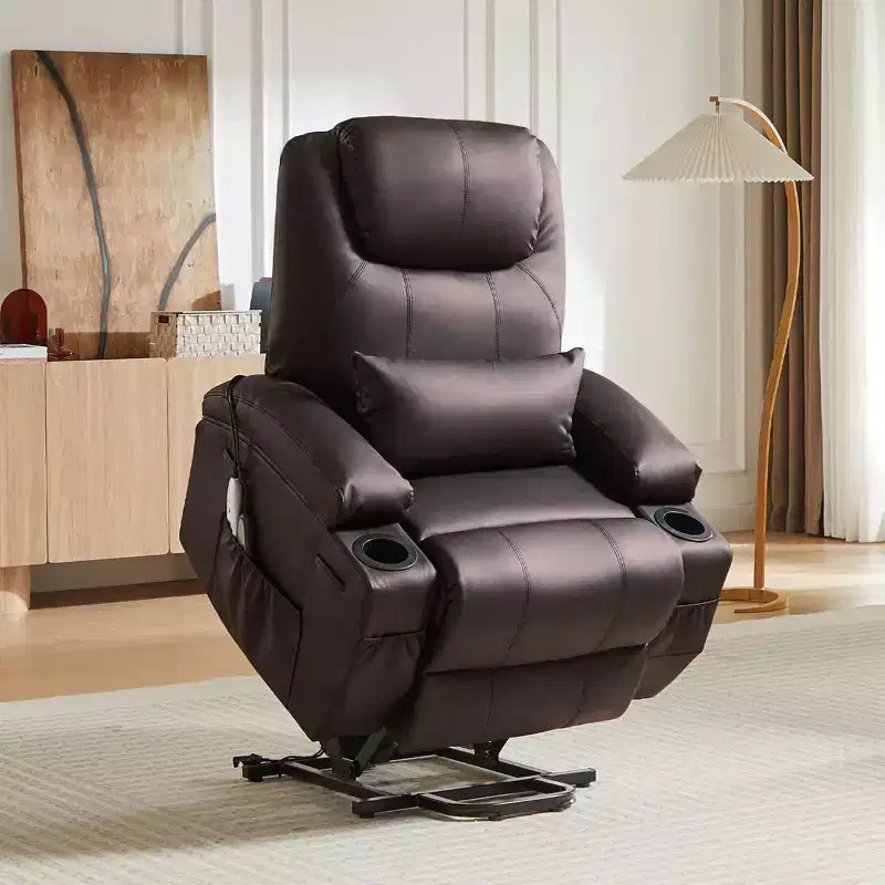Bestier 34,6'' elektrischer Aufstehsessel mit Massage und Heizfunktion, Relaxsessel aus Kunstleder mit Seitentaschen und Getränkehaltern