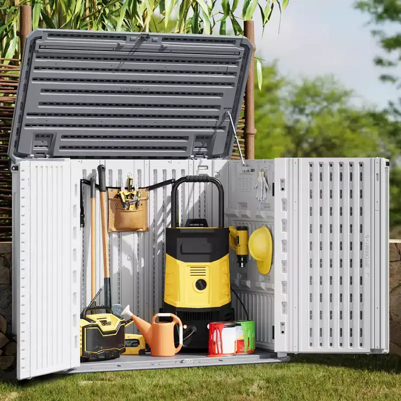 Outdoor-Aufbewahrungsschrank, wasserdichte Outdoor-Aufbewahrungsbox aus Harz, für Mülleimer