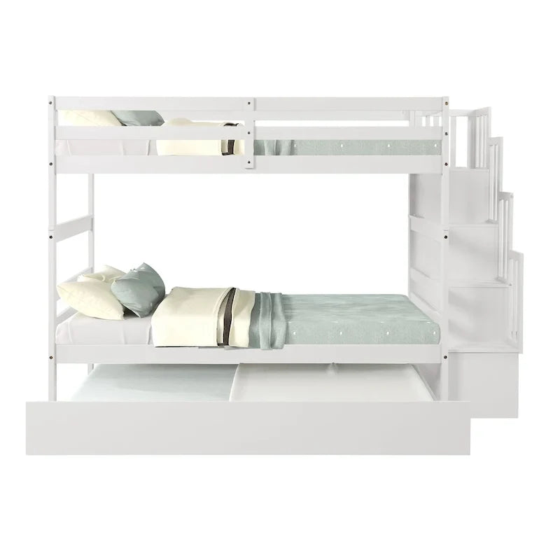 Etagenbett (Twin über Twin) mit ausziehbarem Bett und Treppe mit Stauraum in Grau
