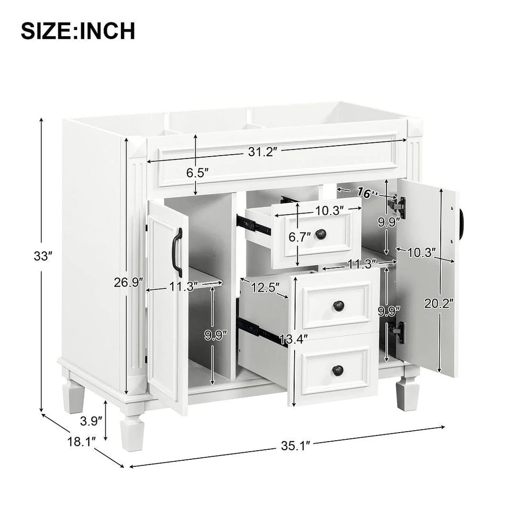 Moderner 36'' Badschrank mit Aufsatzwaschbecken und Spiegelschrank, 2 Türen und 2 Schubladen