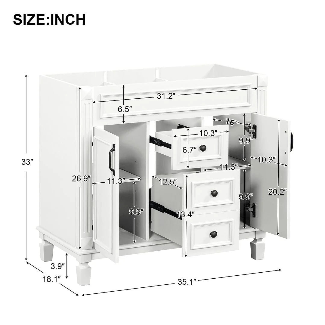 Moderner 36'' Badschrank mit Aufsatzwaschbecken und Spiegelschrank, 2 Türen und 2 Schubladen