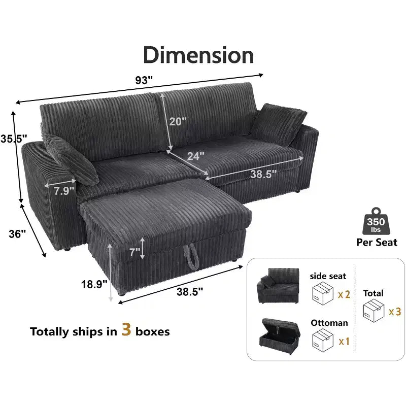 Dyonery Modulares Cord-Ecksofa mit waschbaren Bezügen