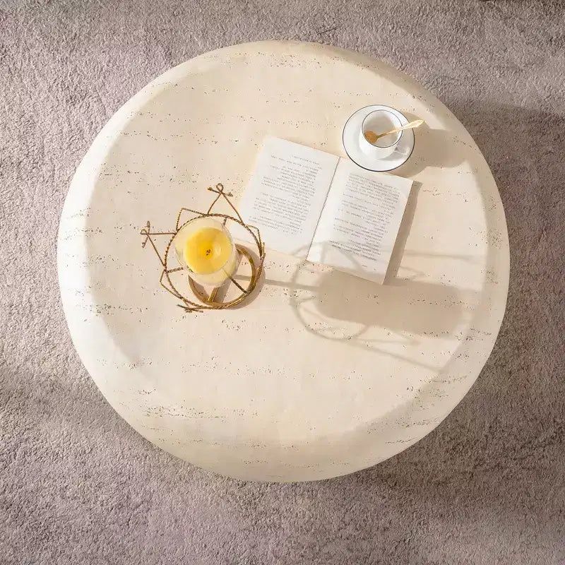 Runder MgO-Couchtisch mit Kunststeindesign für Wohnzimmer im Mid-Century-Stil