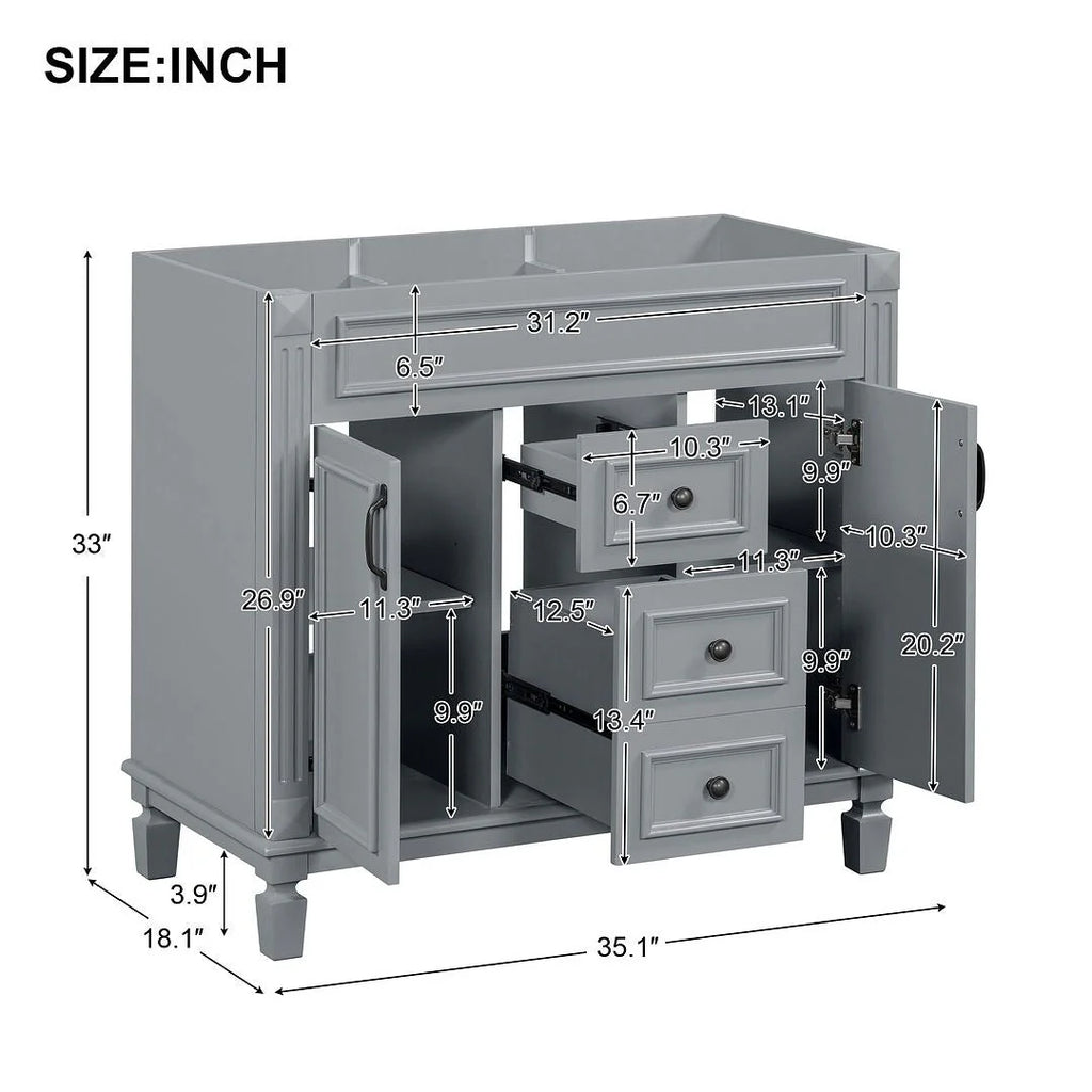 Moderner 36'' Badschrank mit Aufsatzwaschbecken und Spiegelschrank, 2 Türen und 2 Schubladen